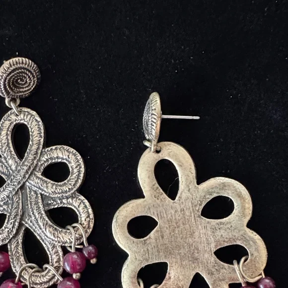 Bundle of 3 Bohemian Chandelier and Tassel Earrings Red/Maroon - Picture 5 of 5